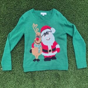 Carolyn Taylor Women's Green Santa and Reindeer Christmas Sweater Size M